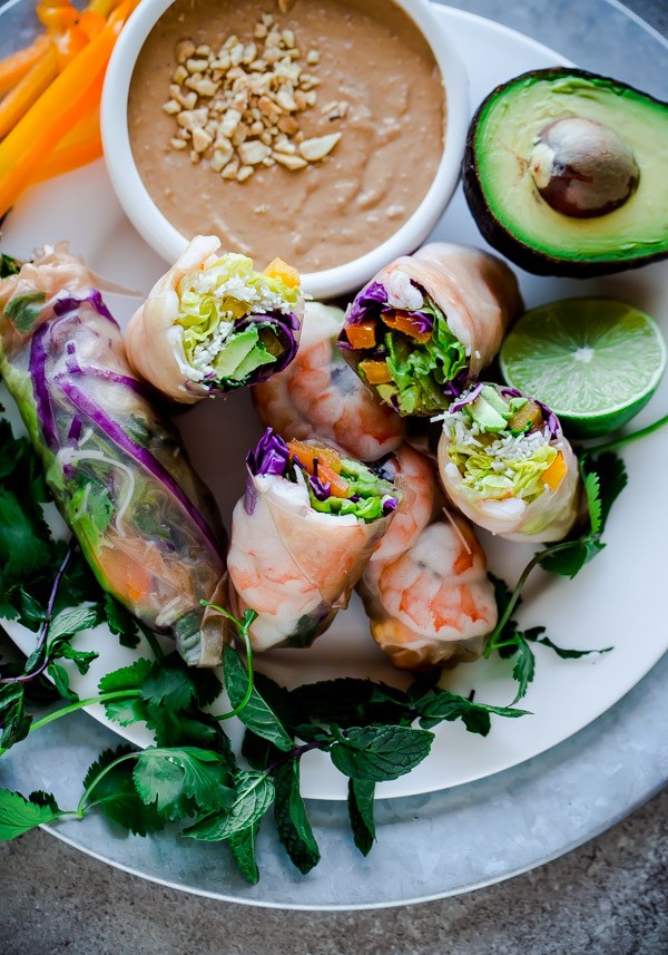 Brown Rice Shrimp Summer Rolls with Peanut Lime Dipping Sauce