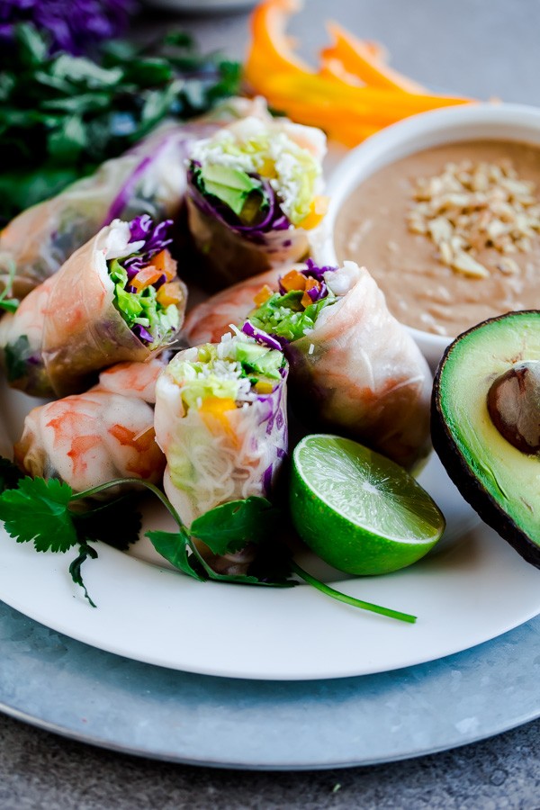 Brown Rice Shrimp Summer Rolls with Peanut Lime Dipping Sauce