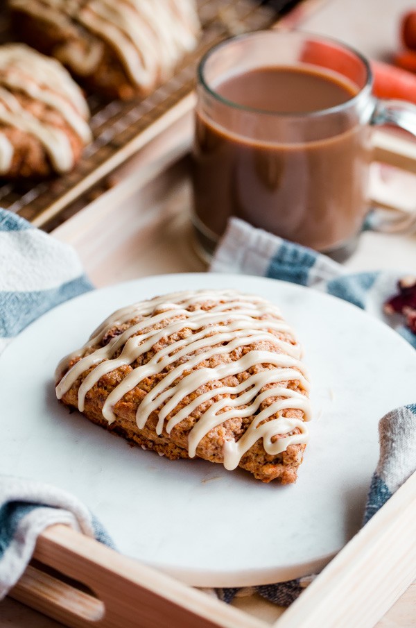 Carrot Cake Scones with Maple Cream Cheese Glaze with Coffee