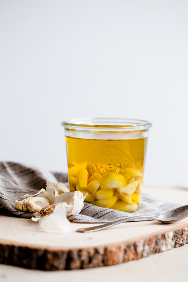 Homemade Garlic Confit in Glass Jar