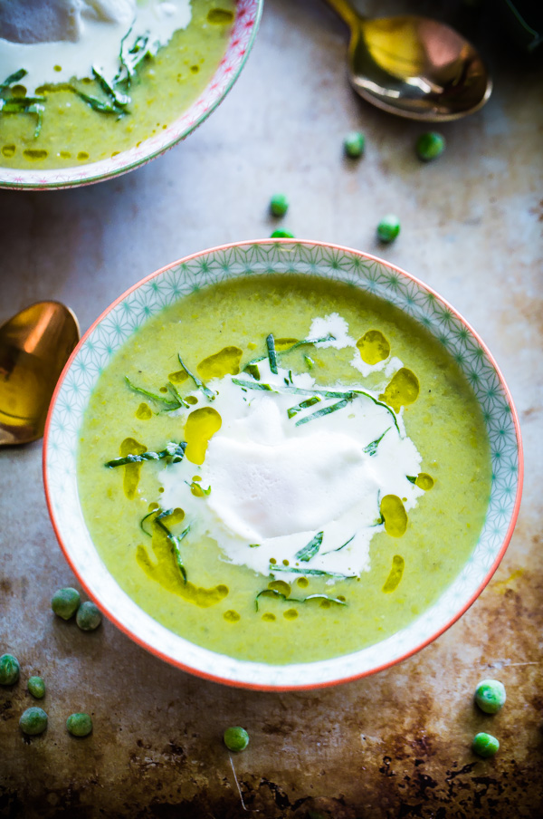 Chunky Pea and Leek Soup with Poached Eggs