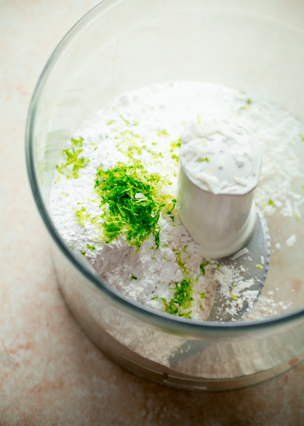 Lime and Flour in Food Processor Bowl