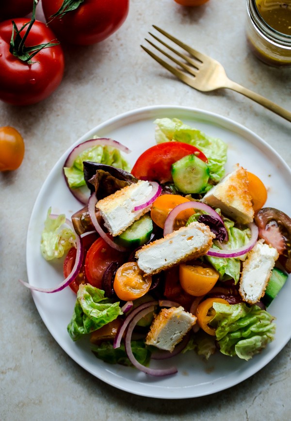 Greek Salad with Crispy Feta - A Beautiful Plate