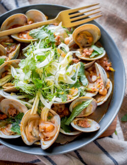 Beer Steamed Clams with Chorizo