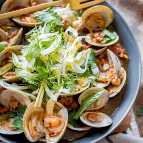 Beer Steamed Clams with Chorizo