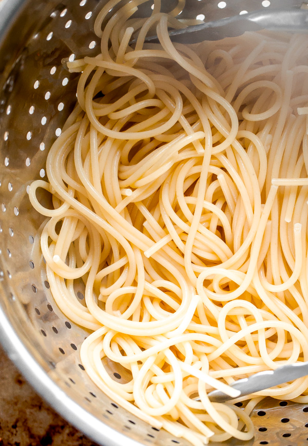 Cooked Spaghetti in Colander 