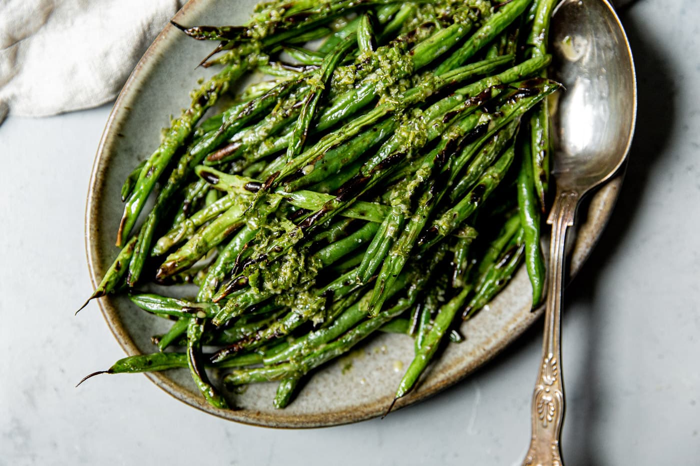 Charred Green Beans with Cilantro Vinaigrette (Grilled Green Beans) A