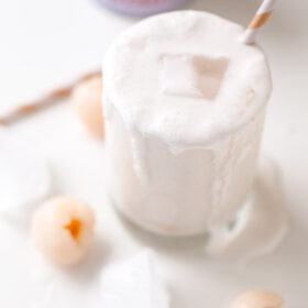 Coconut Lychee Colada. A refreshing rum cocktail made with lychees, coconut milk, coconut water, and Bacardi!