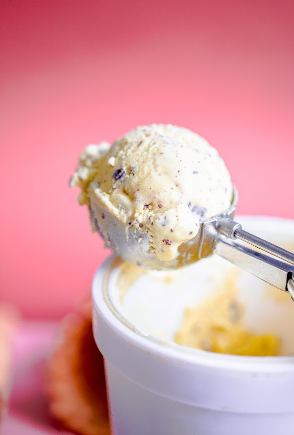 Scoop of Olive Oil Stracciatella Ice Cream