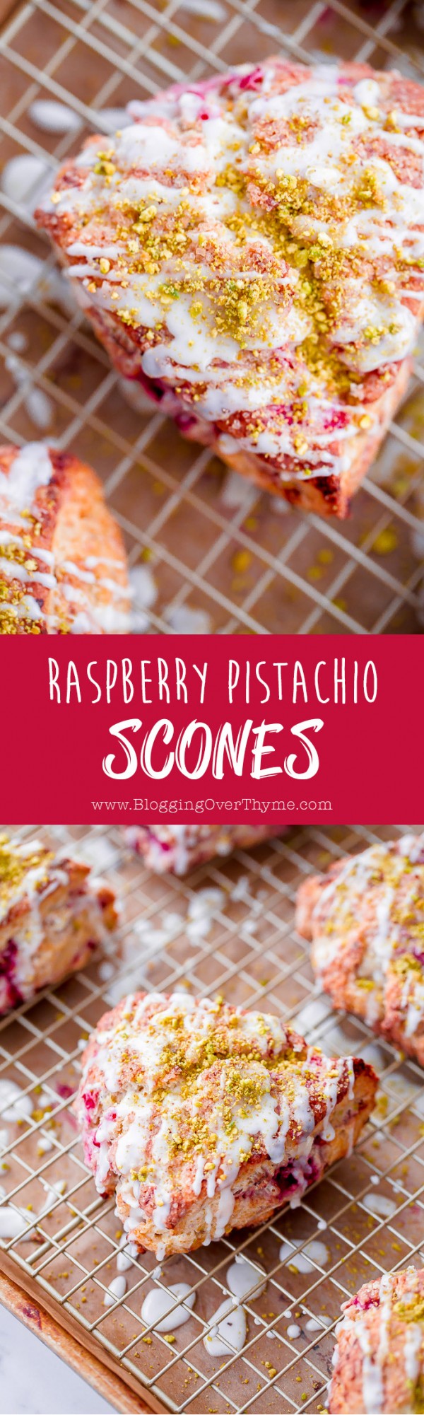 Raspberry Pistachio Scones with Lemon Glaze. So delicious and flaky! 