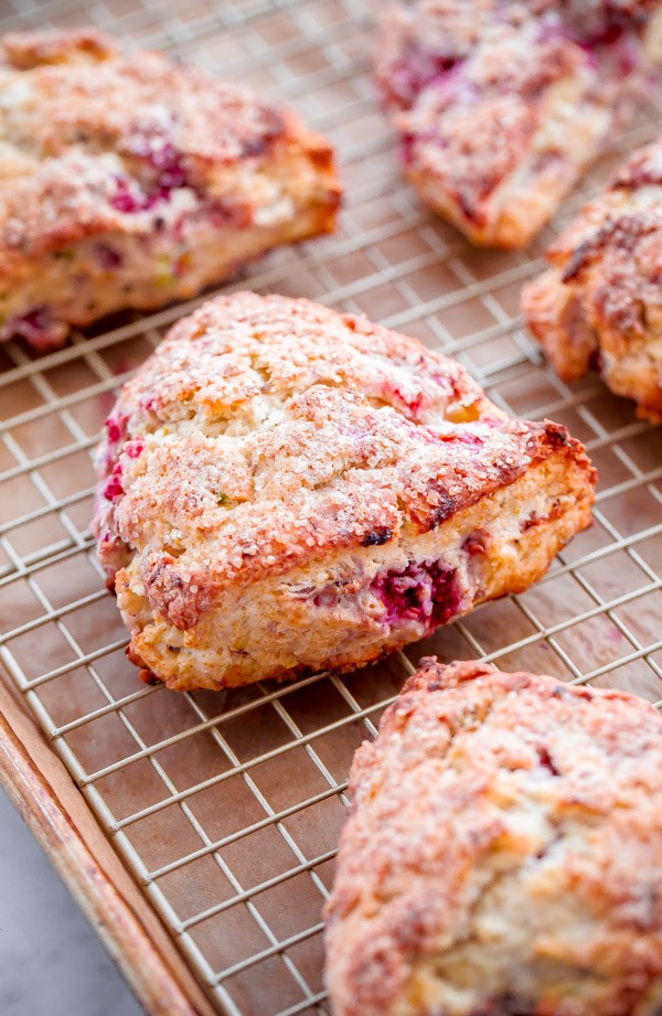 Raspberry Pistachio Scones with Lemon Glaze