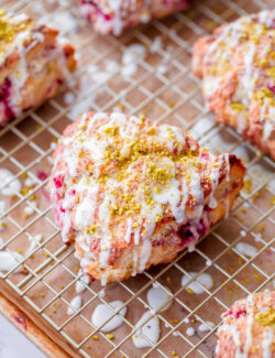 Raspberry Pistachio Scones with Lemon Glaze