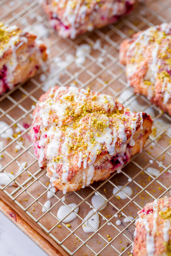 Raspberry Pistachio Scones with Lemon Glaze