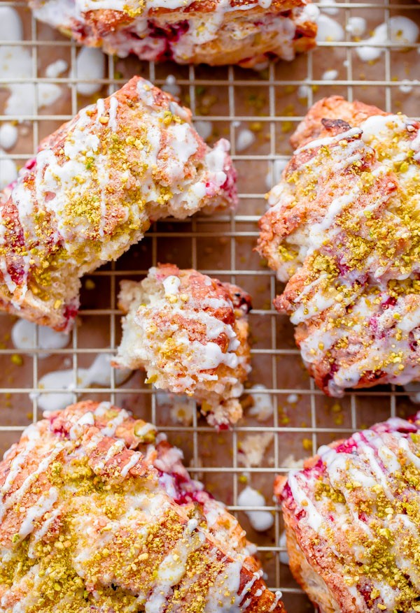 Raspberry Pistachio Scones with Lemon Glaze