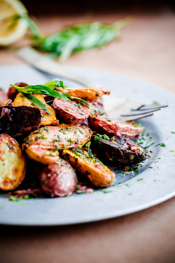 Roasted Fingerling Potatoes with Tarragon-Shallot Butter.