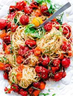 Spaghettini with Roasted Tomatoes, Basil, and Crispy Breadcrumbs