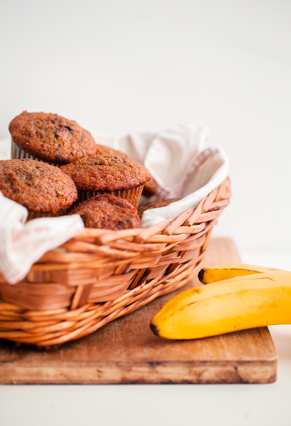 Banana Chocolate Chunk Espresso Muffins. Easy banana muffins studded with dark chocolate and infused with espresso! 