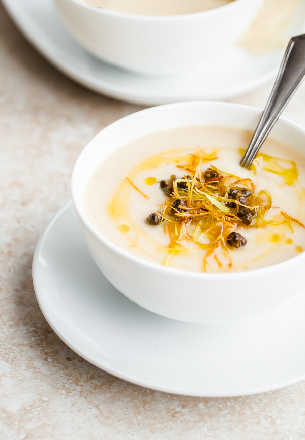 Simple Cauliflower Soup with Frizzled Leeks and Capers