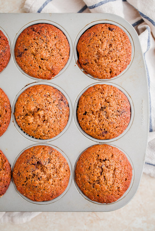 Banana Chocolate Chunk Espresso Muffins. Easy banana muffins studded with dark chocolate and infused with espresso! 