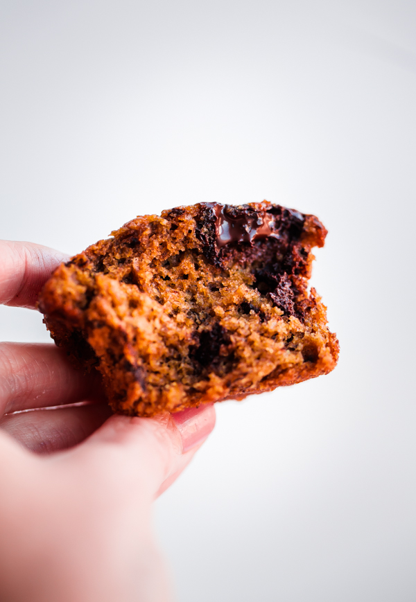 Banana Chocolate Chunk Espresso Muffins. Easy banana muffins studded with dark chocolate and infused with espresso! 