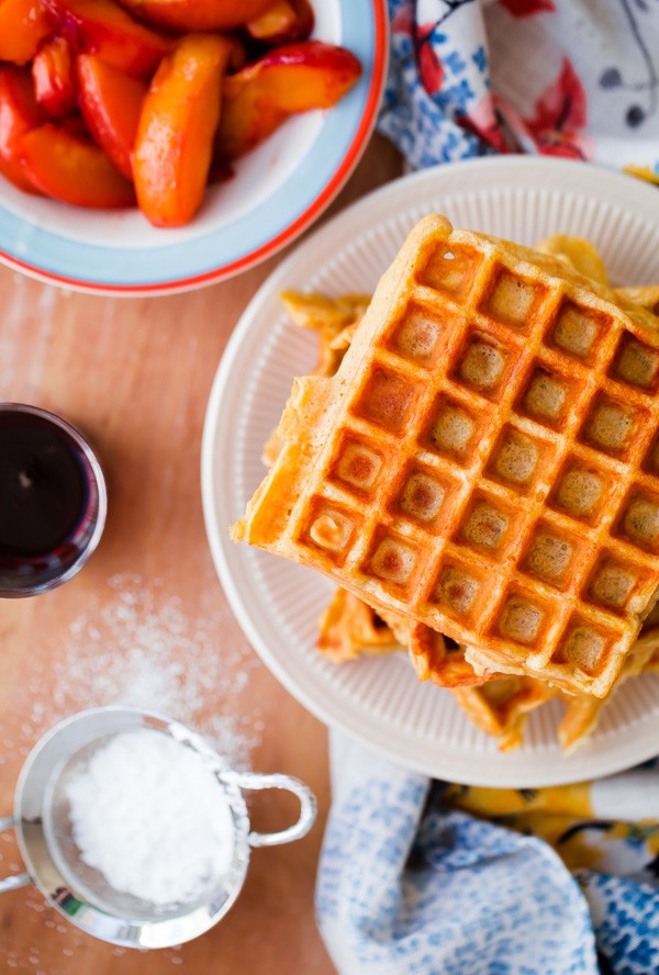 Belgian Buttermilk Waffles with Peaches