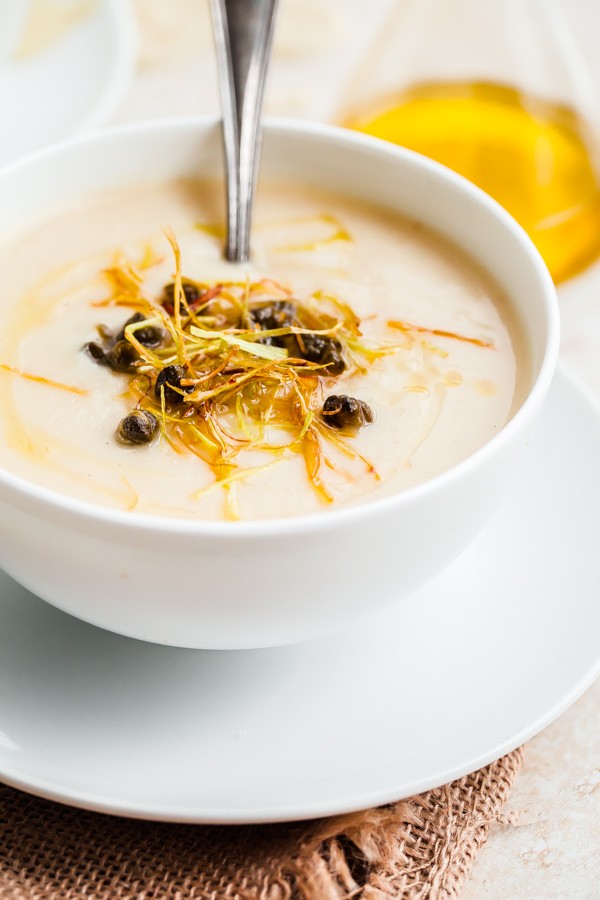 Simple Cauliflower Soup with Frizzled Leeks and Capers