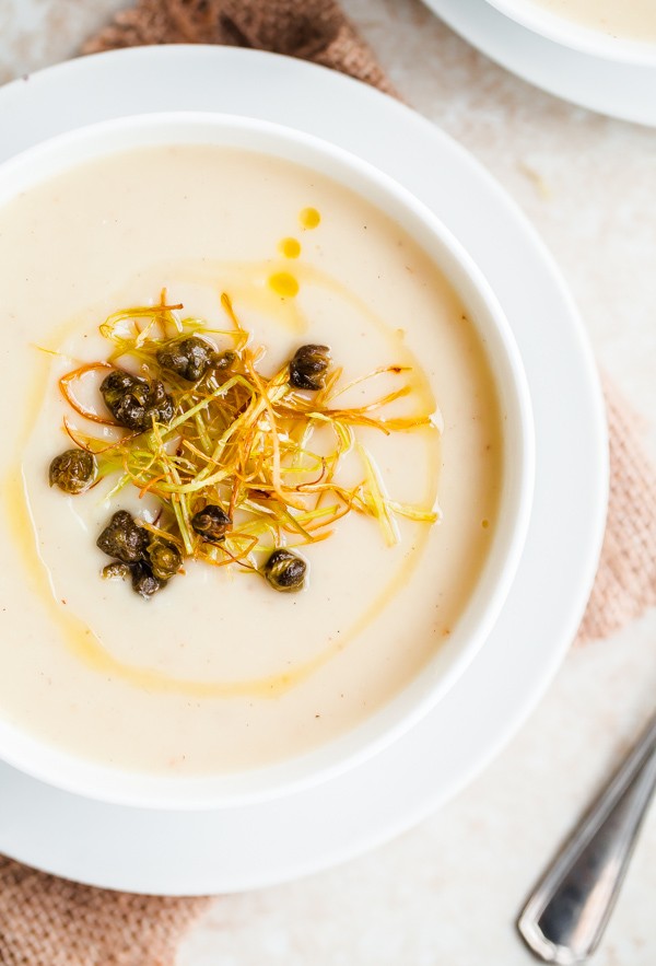 Simple Cauliflower Soup with Frizzled Leeks and Capers
