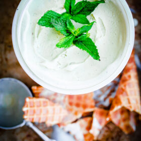 Fresh Vanilla Mint Ice Cream. This ice cream is flavored with fresh mint leaves only and is so refreshing!