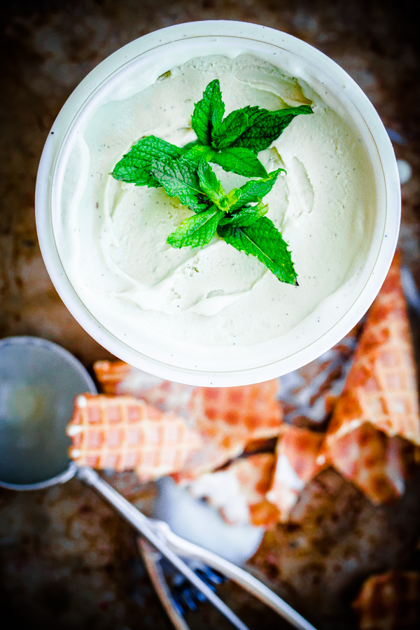 Fresh Vanilla Mint Ice Cream. This ice cream is flavored with fresh mint leaves only and is so refreshing!