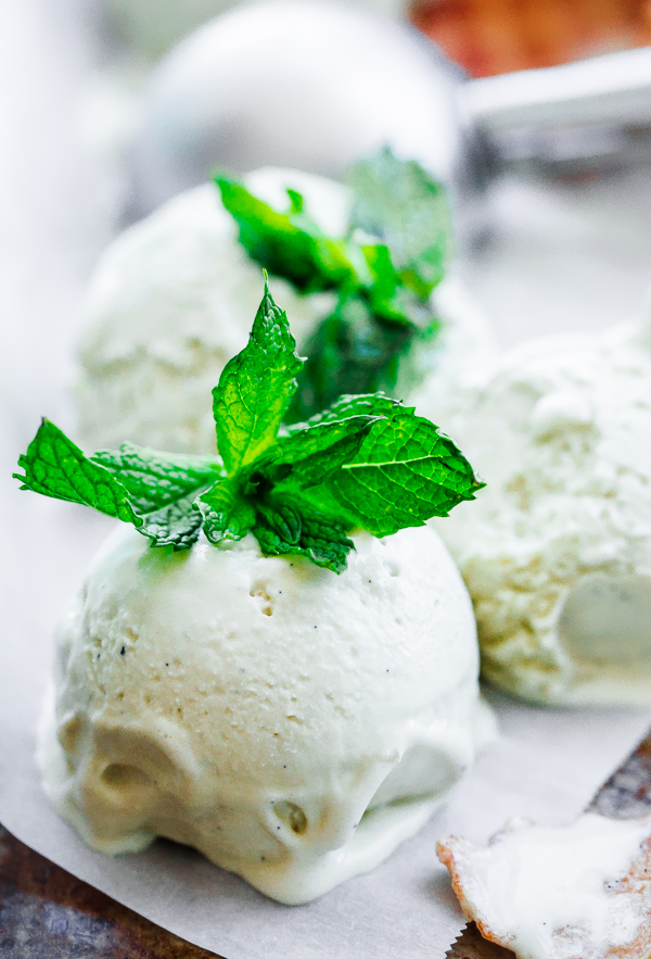 Fresh Vanilla Mint Ice Cream. This ice cream is flavored with fresh mint leaves only and is so refreshing!