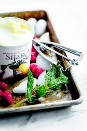 Sorbet Prosecco Floats with Muddled Raspberries and Mint - A Beautiful ...