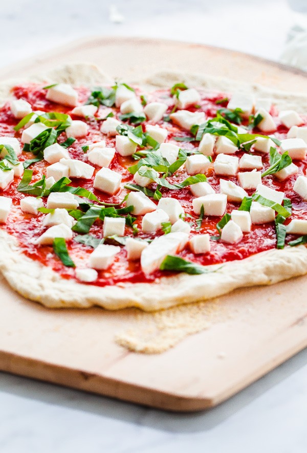 Homemade Margherita Pizza on Pizza Peel