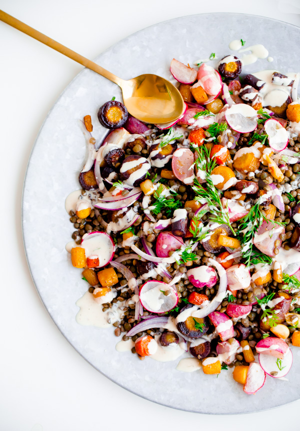 Roasted Carrot Lentil Salad with Tahini Dressing. A hearty, protein-packed salad for fall! 
