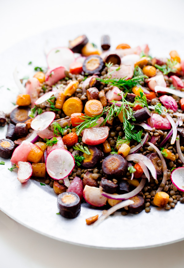 Roasted Carrot Lentil Salad with Tahini Dressing. Fall in a bowl! 