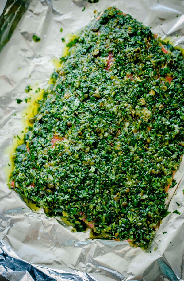 Weeknight Broiled Salmon with Chermoula Herb Crust