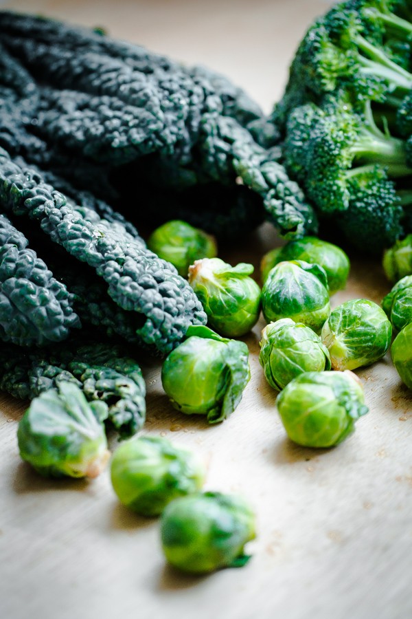 Shaved Broccoli, Brussels Sprouts, and Kale Salad with Truffle Parmesan Dressing. Hearty and filling!