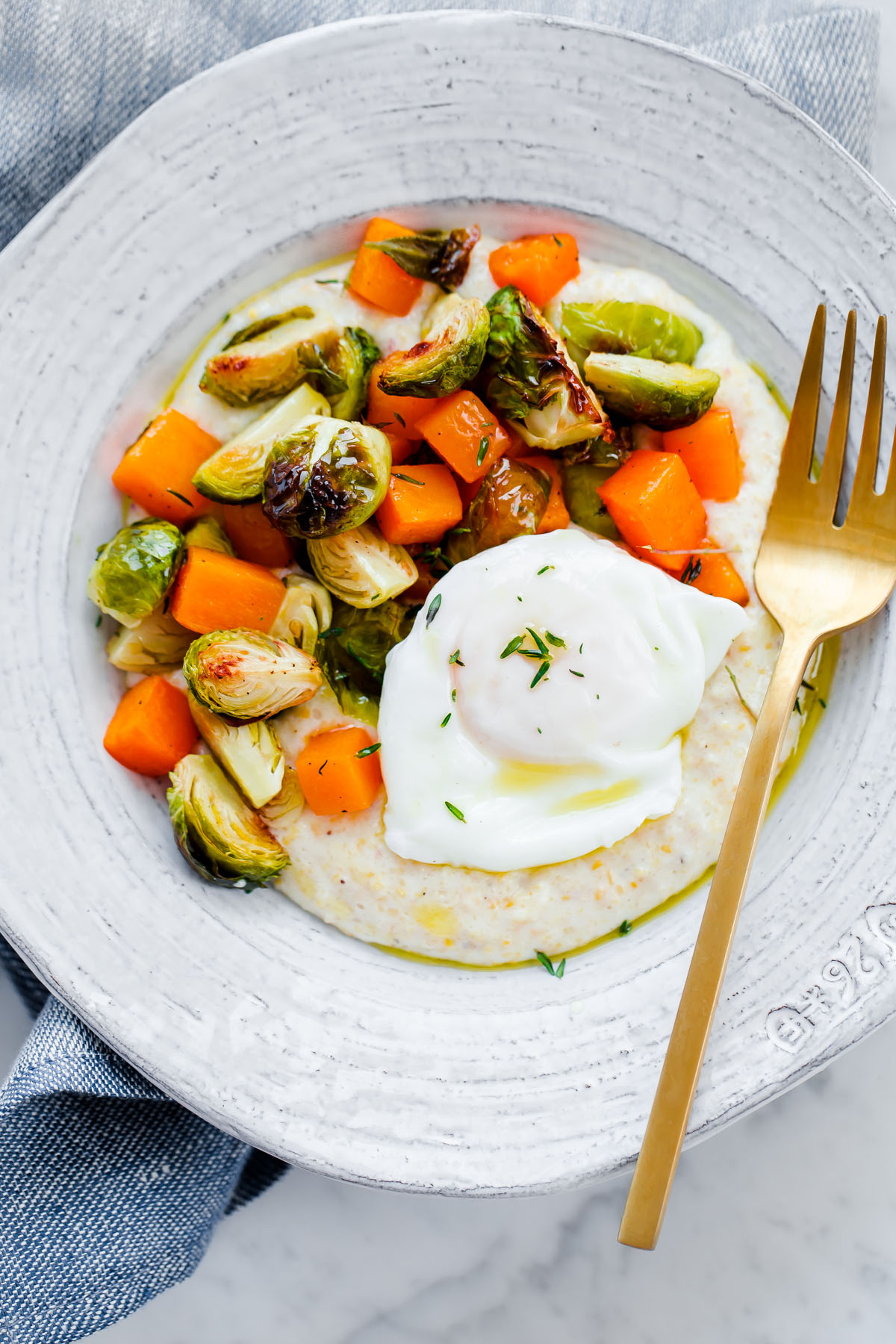 creamygoatcheesegritswithroastedbrusselssproutsand