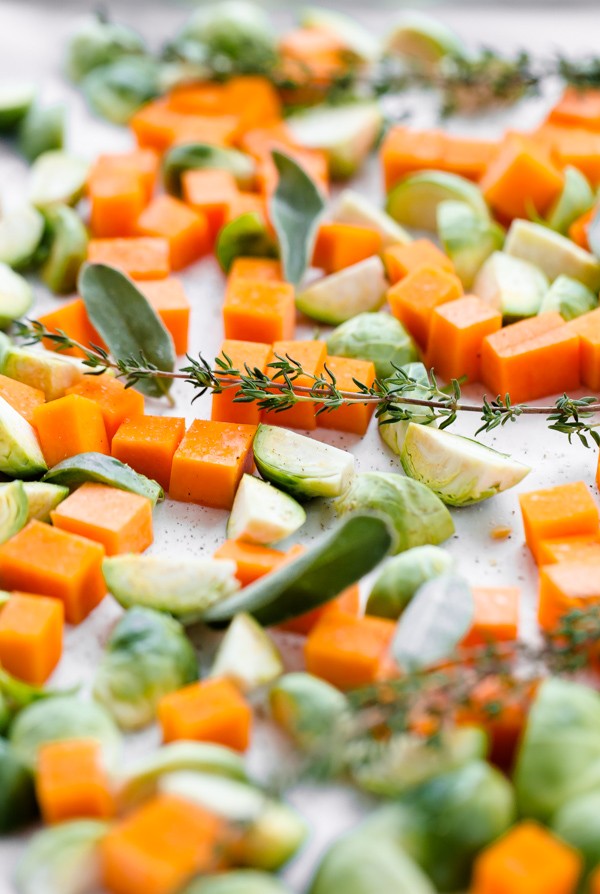 Roasted Brussels sprouts and Squash and Sage