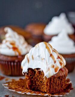 Gingerbread Cupcakes with Marshmallow Frosting - one of my favorite holiday cupcake recipes!