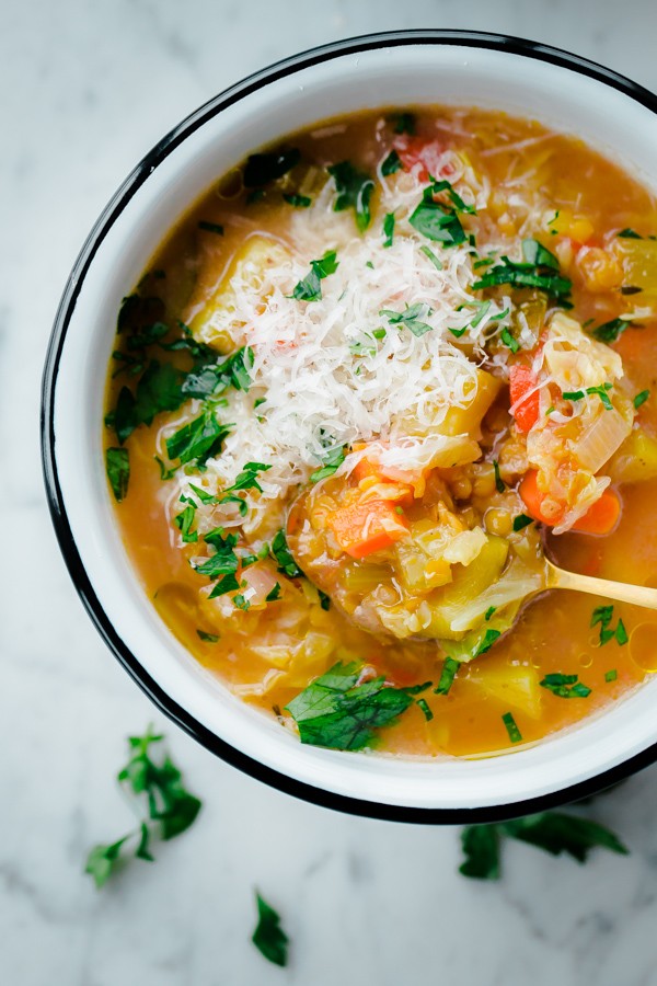 Slow Cooker Winter Vegetable Soup with Split Red Lentils 