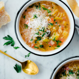Slow Cooker Winter Minestrone Soup with Red Lentils. An easy vegetarian soup for winter!