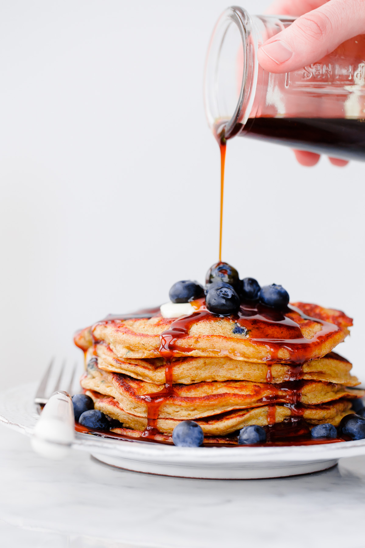 Blueberry Rye Pancakes with Molasses Syrup - A Beautiful Plate