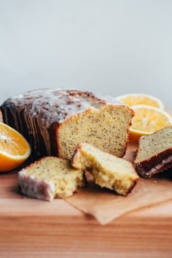 Whole Grain Olive Oil Lemon Poppy Seed Loaf with Meyer Lemon Glaze 