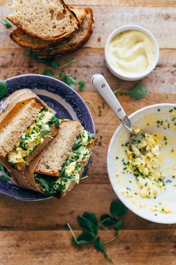 High Maintenance Egg Salad Sandwich with Watercress, Chives, and Homemade Mayonnaise