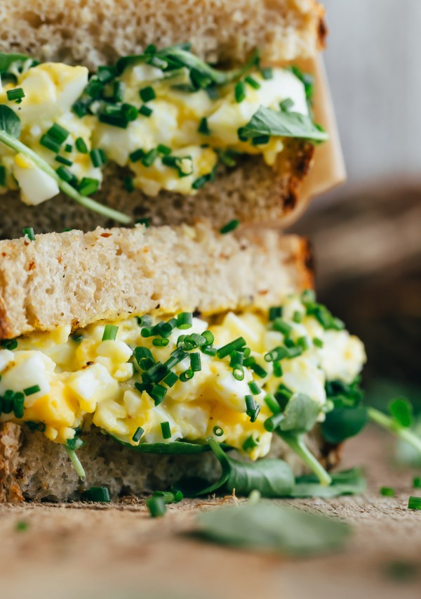 High Maintenance Egg Salad Sandwich with Watercress, Chives, and Homemade Mayonnaise