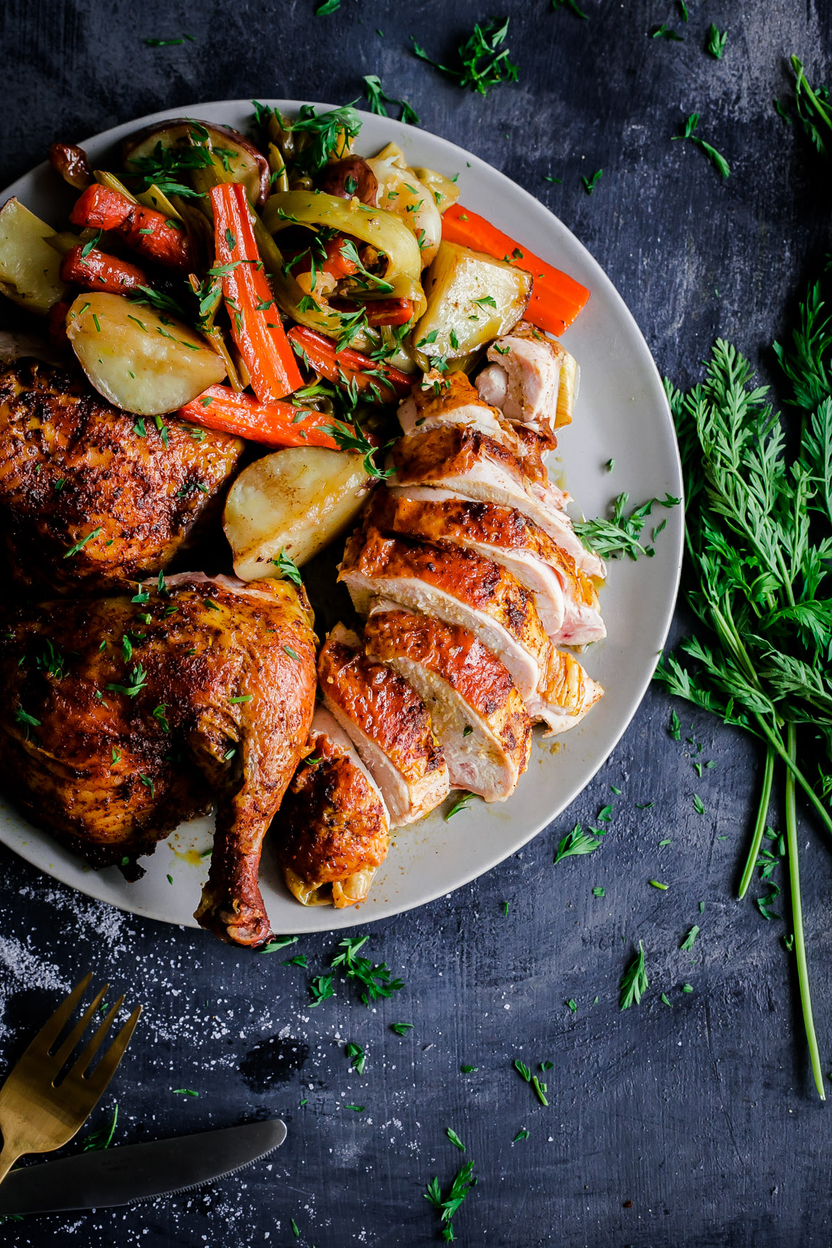 middleeasternspatchcockedroastchickenandvegetables124 A