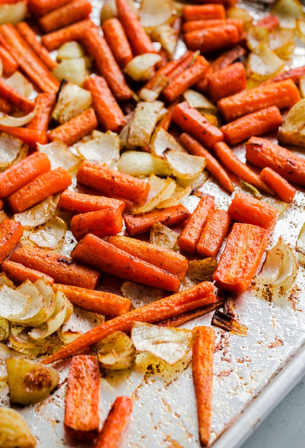 Roasted Carrots and Onions on Sheet Pan