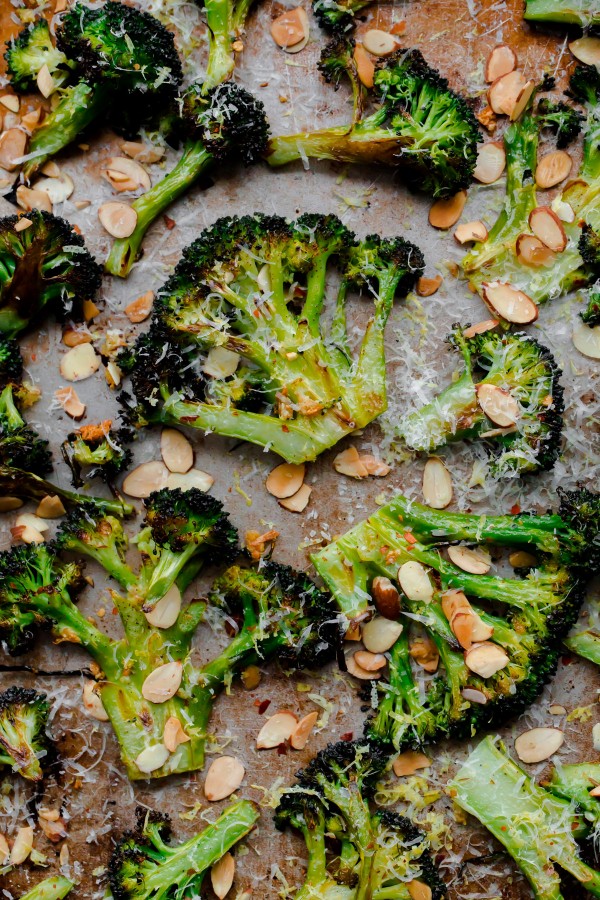 Crack Brocoli. Roasted broccoli with toasted almonds, lemon, red pepper flakes, and pecorino. This side dish is so addicting!