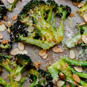 Crack Brocoli. Roasted broccoli with toasted almonds, lemon, red pepper flakes, and pecorino. This side dish is so addicting!