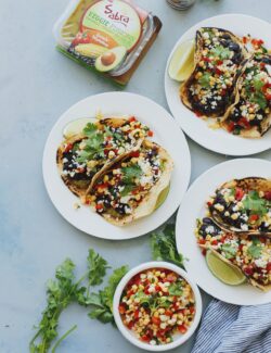 Southwestern Black Bean Tacos. These vegetarian tacos are topped with a fresh corn salsa!